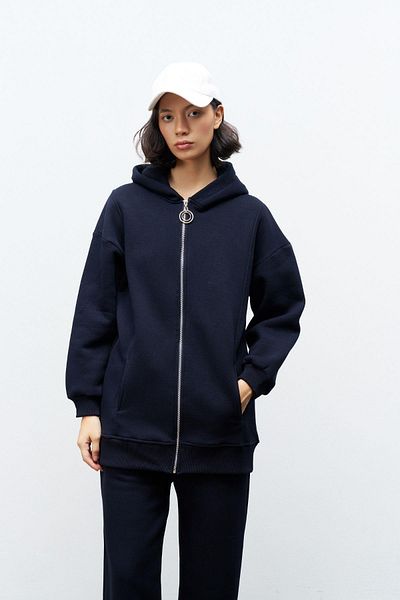 Basicpark Navy Blue Women's Zipper Detailed Athlete-Bottom-Upper 3-Piece Suit with Fleece Inside