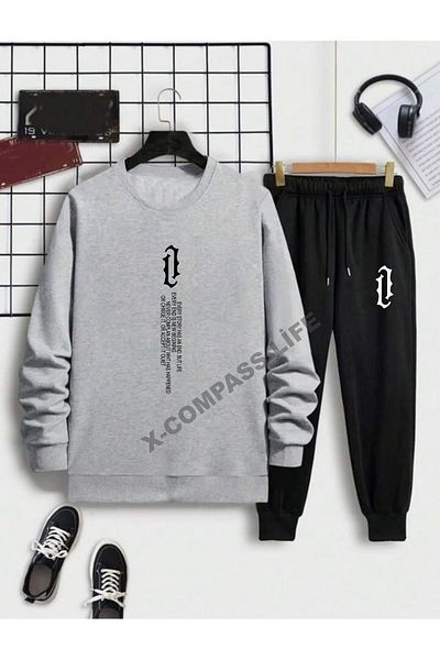 x-compass life Σετ φόρμας Crew Neck - 2-Pece Conbine, Vertical Print, Γυναικεία/Ανδρικά Unisex Εποχιακά