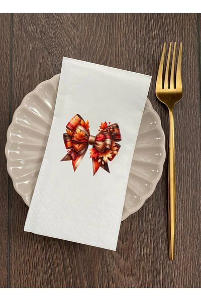 Hediyenza Romantic Bow Napkins - Autumn Autumn Ribbon, Bow Printed Presentation Napkin 20 Pieces