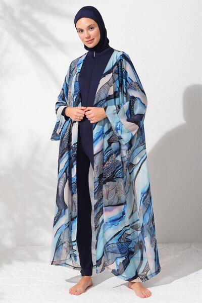 Pierre Cardin Kadın Mavi Desenli Kaftan Pareo 2c3t1n9m80