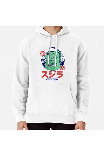 Hvit Stein Φούτερ με στάμπα Godzilla Sushi