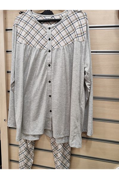 Nena 100% Cotton Front Buttoned Long Sleeve Large Size Women's Pajamas Set