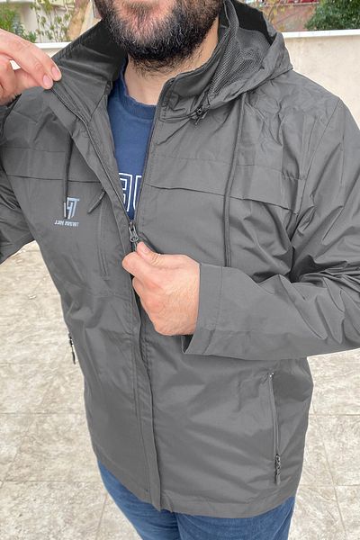 Remsa Spor Men's Sports Hoodie - Smoke Remsa Th901 Large Size with Windproof Pocket Detail