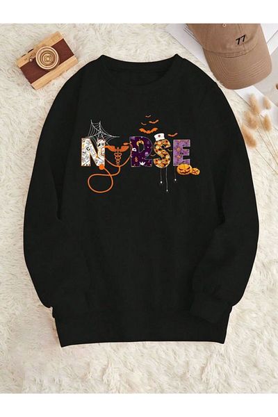 Pink Sky Plus Size Halloween Printed Oversize Sweatshirt