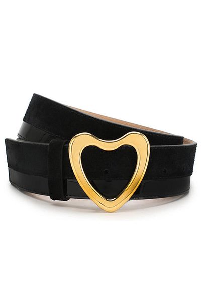 Escada Black Leather Belt with Heart Buckle