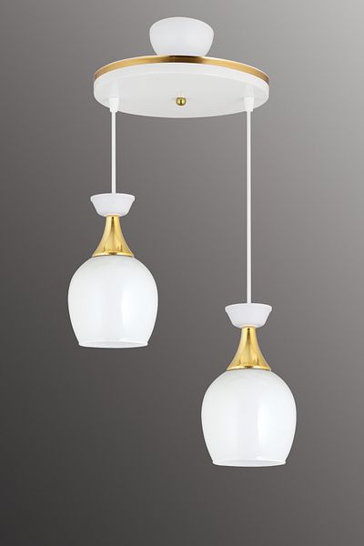 SONSUZ AYDINLATMA&AVİZE Pendant Lamp Tray 2-Piece White Bell Jar with White Glass and Yellow Stripe Modern Downward-Facing Chandelier