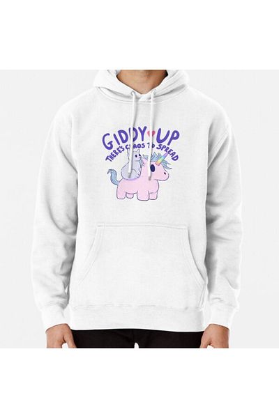 Hvit Stein Unicorn Riding Cat - Giddy up Chaos Printed Sweatshirt
