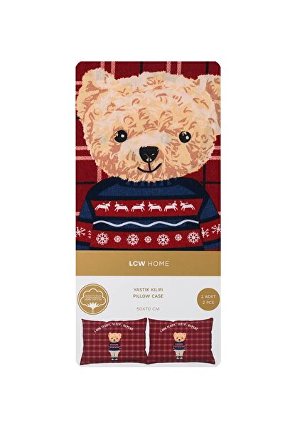 LC Waikiki Lcw Home Mixed Printed Bear Teddy Printed Pillow Case 2 Pieces 50X70 cm