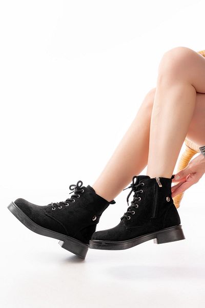 Moda Asmira 02-2003 Black Suede Lace up Zippered Daily Women's Boots