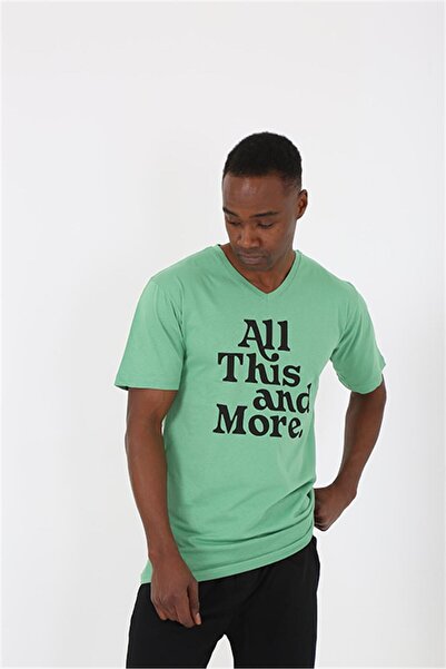 Akbeniz Ανδρικό κοντομάνικο σετ πιτζάμα από βαμβακερό πράσινο φιστίκι χτενισμένο με σορτς 20372