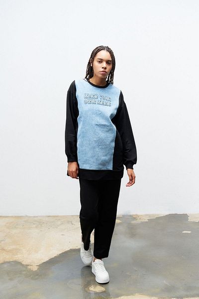 Basicpark Hanorac negru din denim brodat pentru femei - decolteu, pantaloni skinny, fund tricotat din bumbac