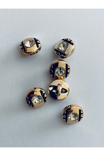 Öztürk Metalized Button with Stone Sew-On Bottom 1.3cm (13mm) Pack of 6. Color: Batik Yellow/Silver. No:6