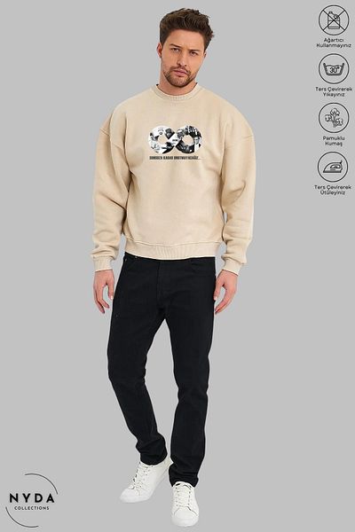 Nyda Collections Unisex μακρυμάνικο Ataturk Infinity με στάμπα με λαιμόκοψη χωρίς κουκούλα υπερμεγέθη φούτερ