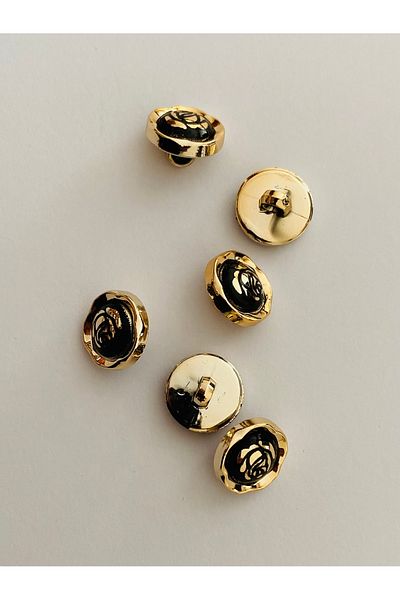 Öztürk Metalized Button with Stone Sew-On Bottom 1.3cm (13mm) Pack of 6. Color: Batik Yellow/Silver. No:1