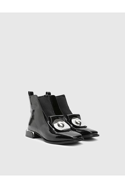 İLVİ Gael Genuine Patent Leather Women's Black Heeled Boots
