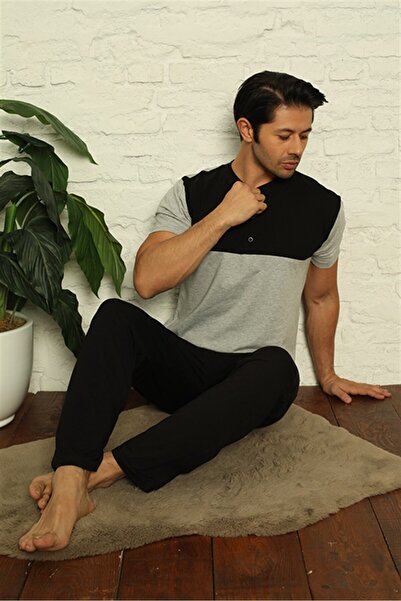 Akbeniz Men's Gray 3-Piece Pajama Set 6823