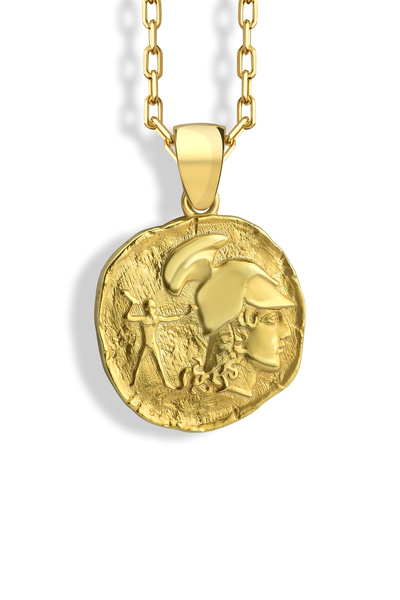 TheRollerStone Antik Yunan Parası Zarif İyi Şans 14 Ayar Altın Kaplama Gümüş Kolye