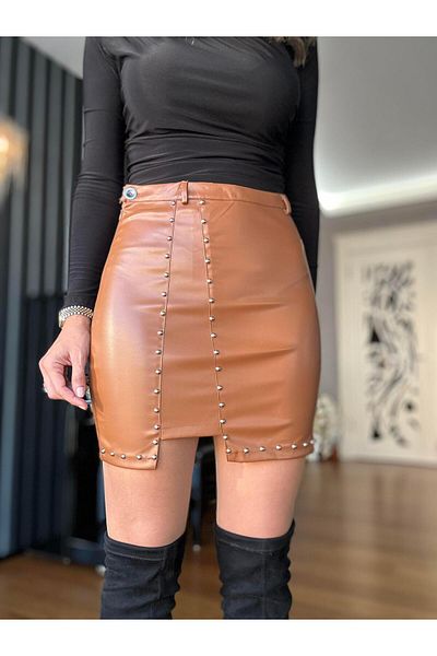 Atelier Derin Δερμάτινη φούστα με σχέδιο Tan Studded