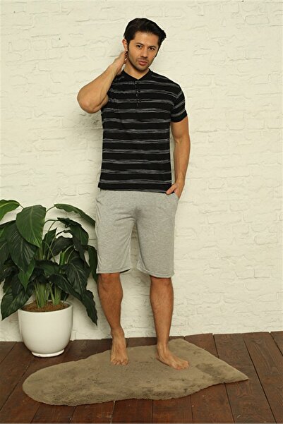 Akbeniz Ανδρική μαύρη φόρμα πιτζάμα 3 τεμαχίων 6823