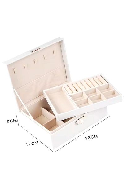 kiraz 3 Compartments Luxury Jewelry Organizer Jewelry Box Ring Necklace Earring Bracelet Organizer (White)