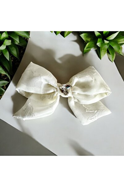 alsaccessories Clip de păr model fundă din țesătură de culoare albă