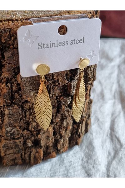 Brassito Gold Colored 316L Non-Tarnish Leaf Triple Women's Earrings - Dangle Design