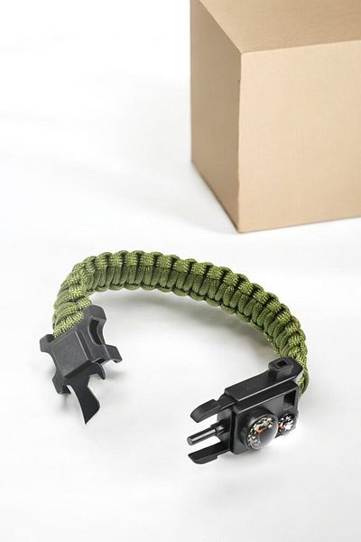 Gorgeous Paracord Hidden Compartment, Thermometer, Fishing Line, Hook Line, Khaki Color Bracelet