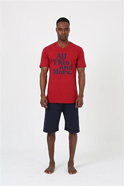 Akbeniz Чоловічий короткий рукав бордовий шорти піжама комплект 20372