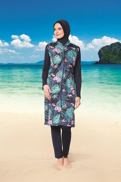 Ruko Maio 22145 Colorful Women's Patterned Hijab Swimsuit