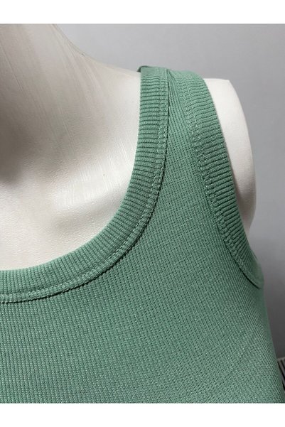LADY HAZAL Water Green Halter Collar Crop Top Darkalıp Ribbed Thick Bias Bustier