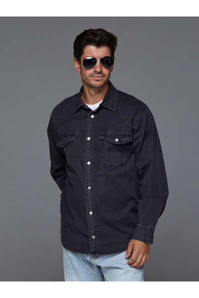 muzzo jeans Oversize Gri Kot Gömlek