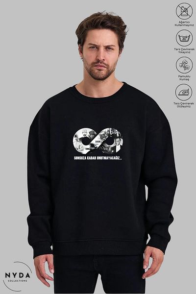 Nyda Collections Unisex μακρυμάνικο Ataturk Infinity με στάμπα με λαιμόκοψη χωρίς κουκούλα υπερμεγέθη φούτερ