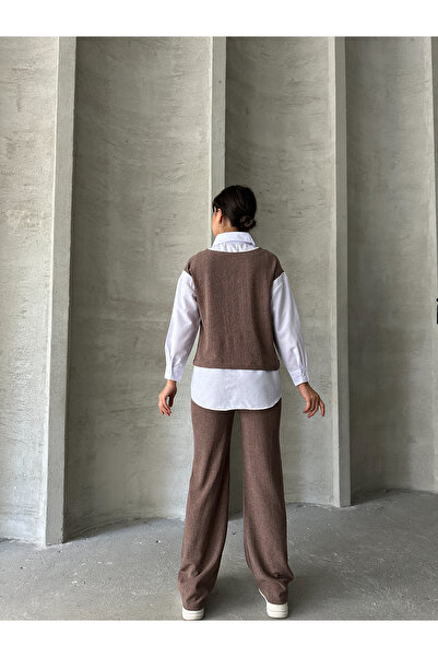 BEJNA Γυναικείο πουκάμισο καφέ με λεπτομέρεια στο κάτω μέρος