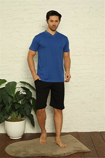 Akbeniz Чоловічий піжамний комплект з сорочкою з V-подібним коміром, 3 предмети, 6822