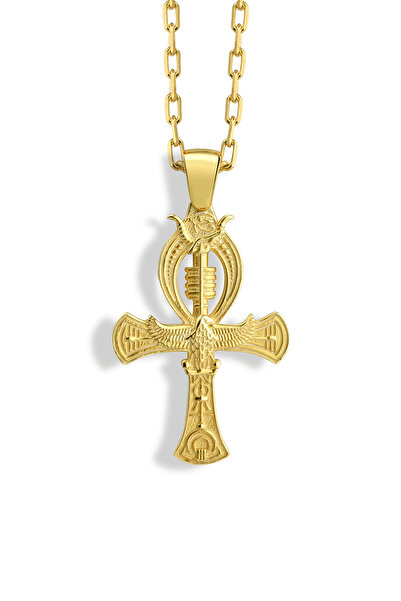 TheRollerStone Horus'un Gözü Ankh Antik Mısır Mitolojik 14 Ayar Altın Kaplama Gümüş Kolye