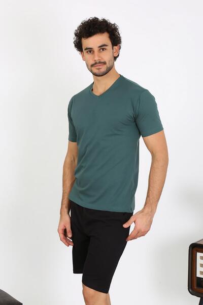 Akbeniz Ανδρικό χτενισμένο βαμβακερό βενζινοκίνητο σετ πιτζάμες 3 τεμαχίων 6848