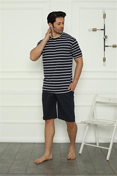 Akbeniz Set pijamale bărbați din bumbac pieptănat cu pantaloni scurți 6835