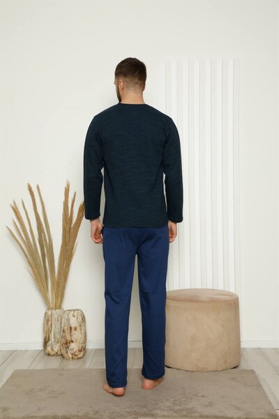 Akbeniz Ανδρική 100% βαμβακερή μπροστινή τσέπη με κουμπιά μακρυμάνικη πιτζάμες 6768