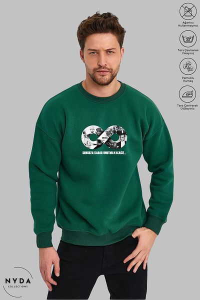 Nyda Collections Unisex μακρυμάνικο Ataturk Infinity με στάμπα με λαιμόκοψη χωρίς κουκούλα υπερμεγέθη φούτερ