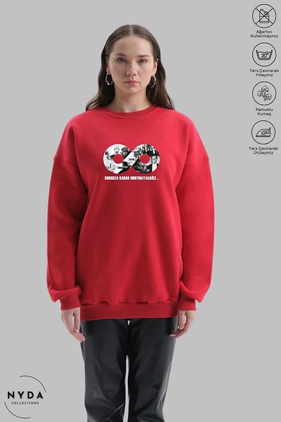 Nyda Collections Унисекс суитшърт с дълъг ръкав, щампа Ataturk Infinity и кръгло деколте, без качулка и повдигнати елементи