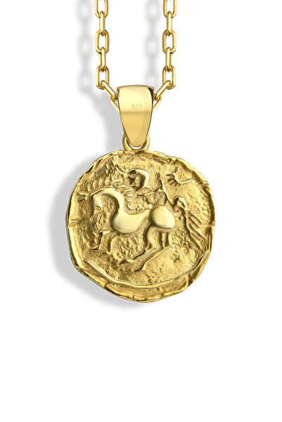 TheRollerStone Antik Yunan Parası Zarif İyi Şans 14 Ayar Altın Kaplama Gümüş Kolye