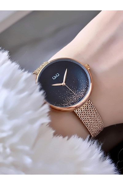 Q&Q Minimal Elegant Thin Case Women's Straw Cord Wrist Watch