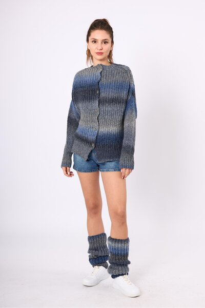 Peraluna Anabella Bol Kesim Kadın Triko Hırka - Indigo Melanj