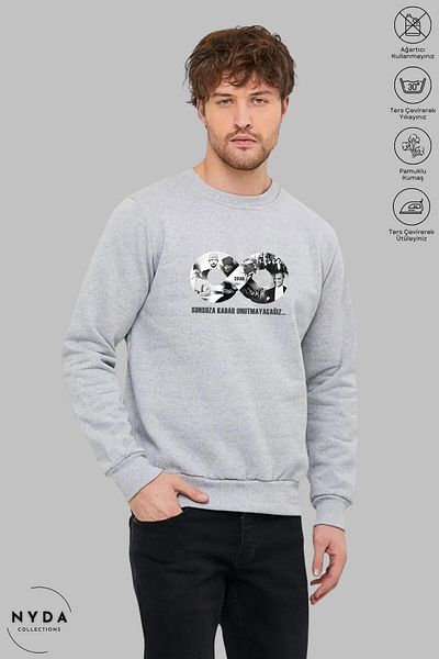 Nyda Collections Unisex μακρυμάνικο Ataturk Infinity με στάμπα με λαιμόκοψη χωρίς κουκούλα υπερμεγέθη φούτερ