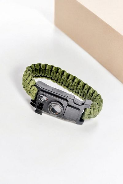 Gorgeous Paracord Hidden Compartment, Thermometer, Fishing Line, Hook Line, Khaki Color Bracelet