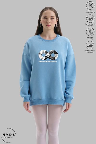 Nyda Collections Hanorac supradimensionat unisex cu mânecă lungă Ataturk Infinity imprimat cu gâtul turn fără glugă