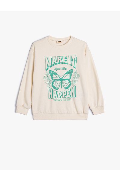 Koton Sweatshirt Mit Rundhalsausschnitt, Langen Ärmeln, Baumwolle, Schmetterlingsmuster