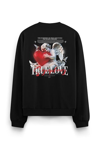 Overoz Черен оувърсайз суитшърт с щампа на ангел на гърба True Love S1215