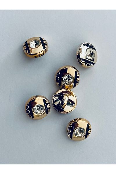 Öztürk Metalized Button with Stone Sew-On Bottom 1.3cm (13mm) Pack of 6. Color: Batik Yellow/Silver. No:6