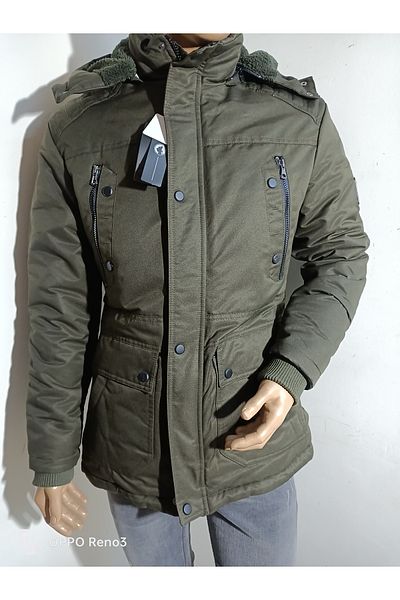 güleç gym Kapuzened Gabardine Thick Parka with Fur Inside